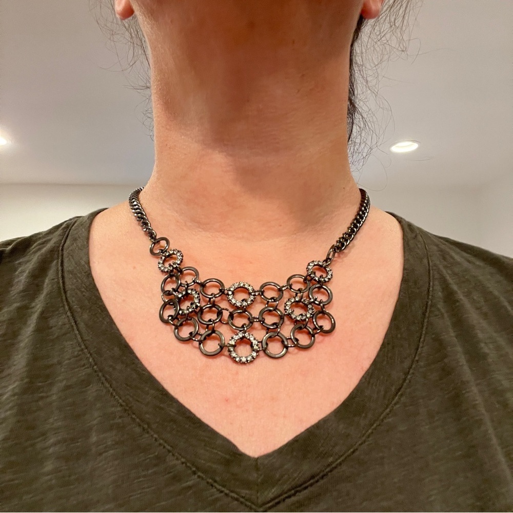Silver Chain Necklace Lays Flat Interlinked Circles Mesh Look